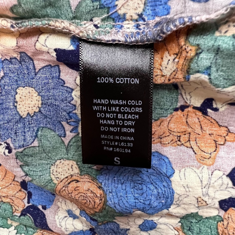 By Together Babydoll Dress Blue‎ Floral Tiered Cotton Western Boho Cottage Small - Picture 7 of 7